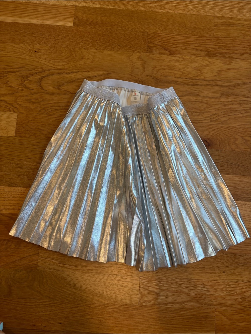 J. Crew kids crewcuts Metallic Silver faux leather Pleated Skater Skirt